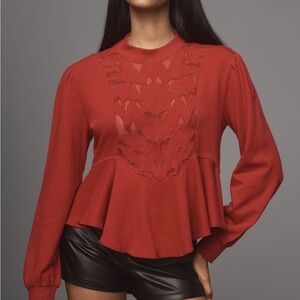 Anthropologie Red Lace Detail Blouse